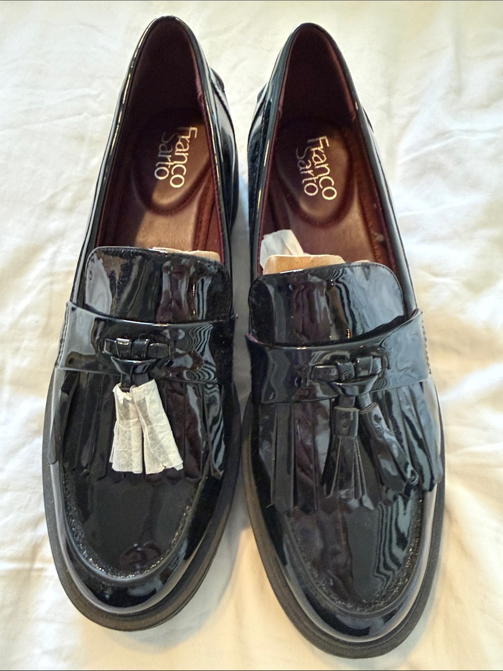 Franco Sarto Women’s Black Patent Tassel & Fringe Loafers